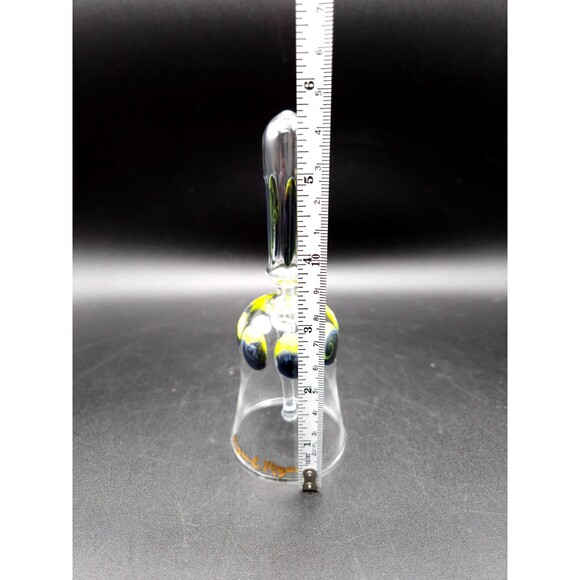 Vintage Wayne E. Meyers Blown Glass Bell Blue and Yellow Swirls - Picture 8 of 8